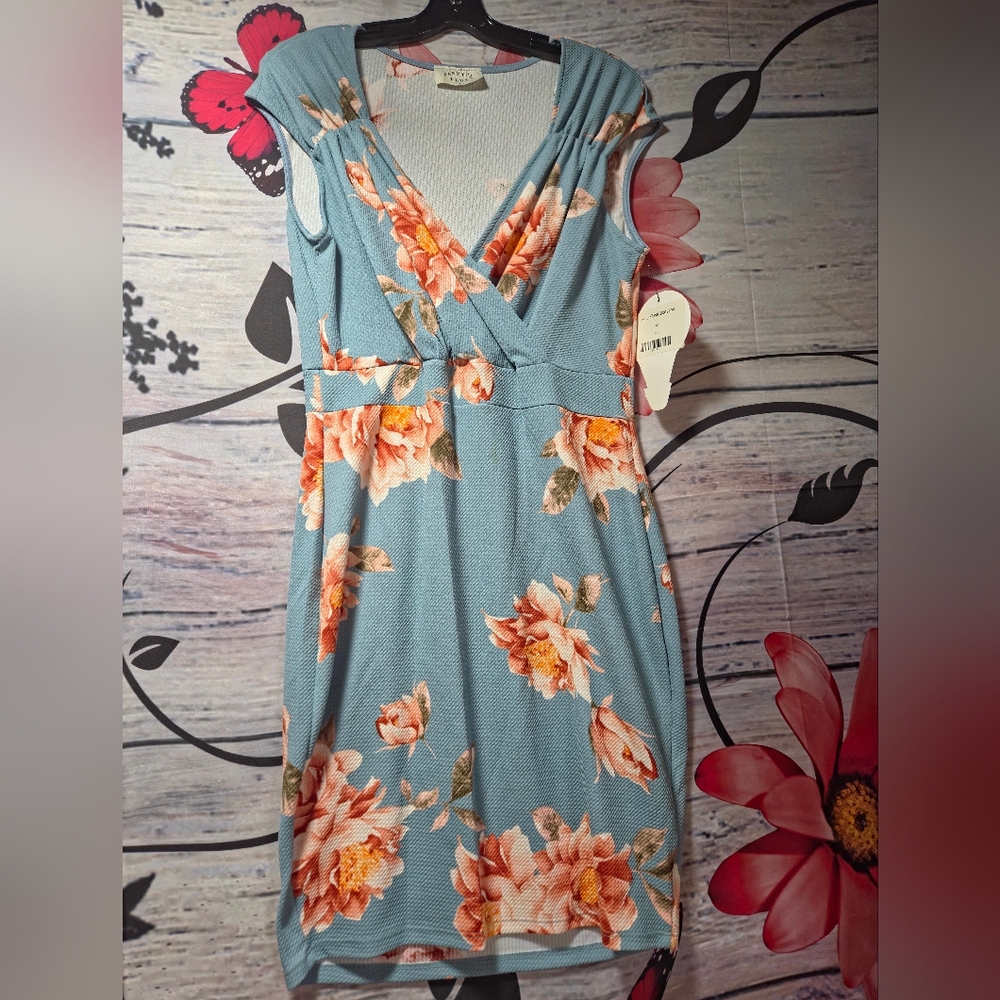 Baby Blue Dress With Beautiful Orange Flowers